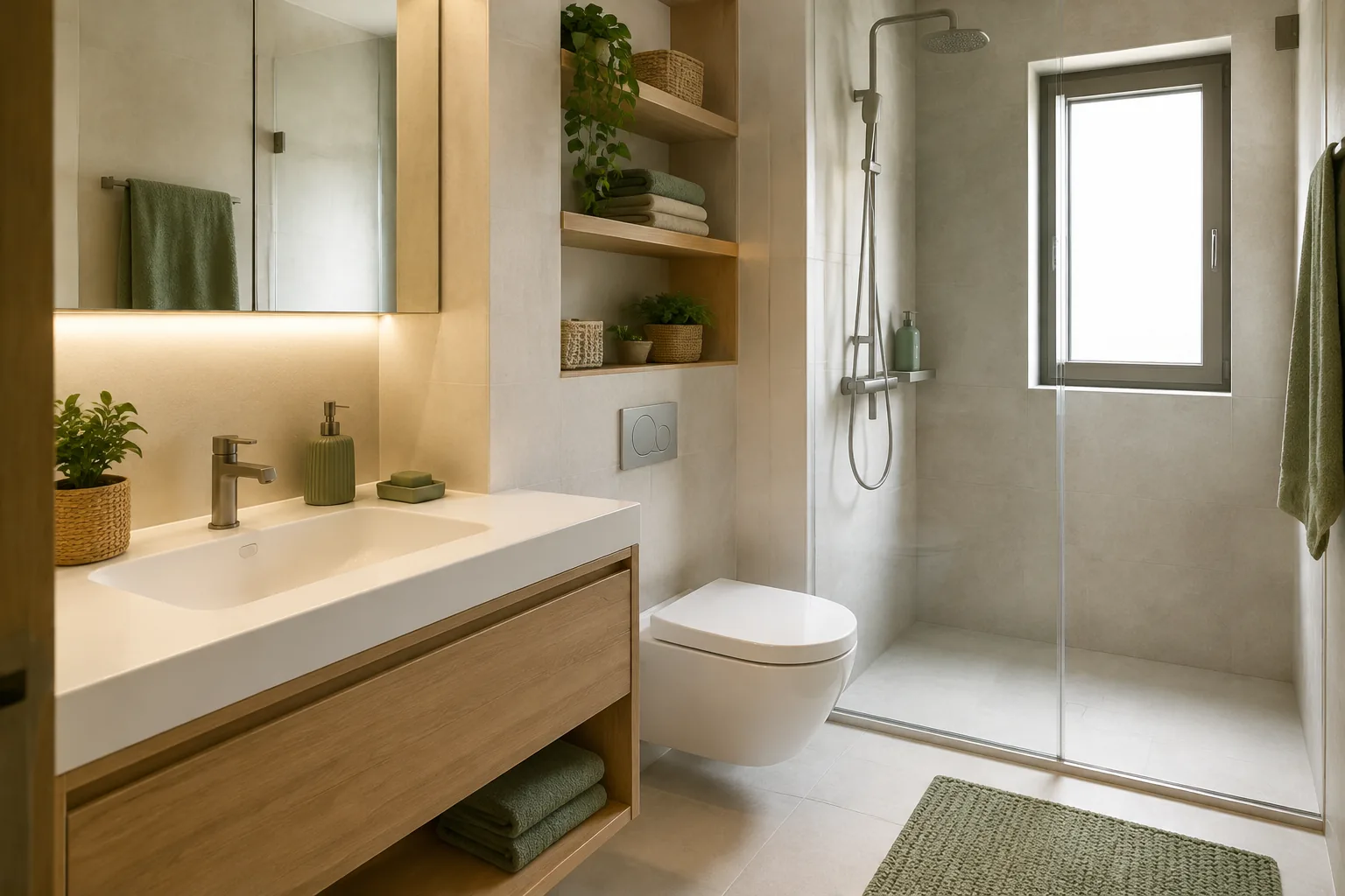 Banyo İçin Zamansız Renk Kombinasyonları için 1. farklı uygulama örneği