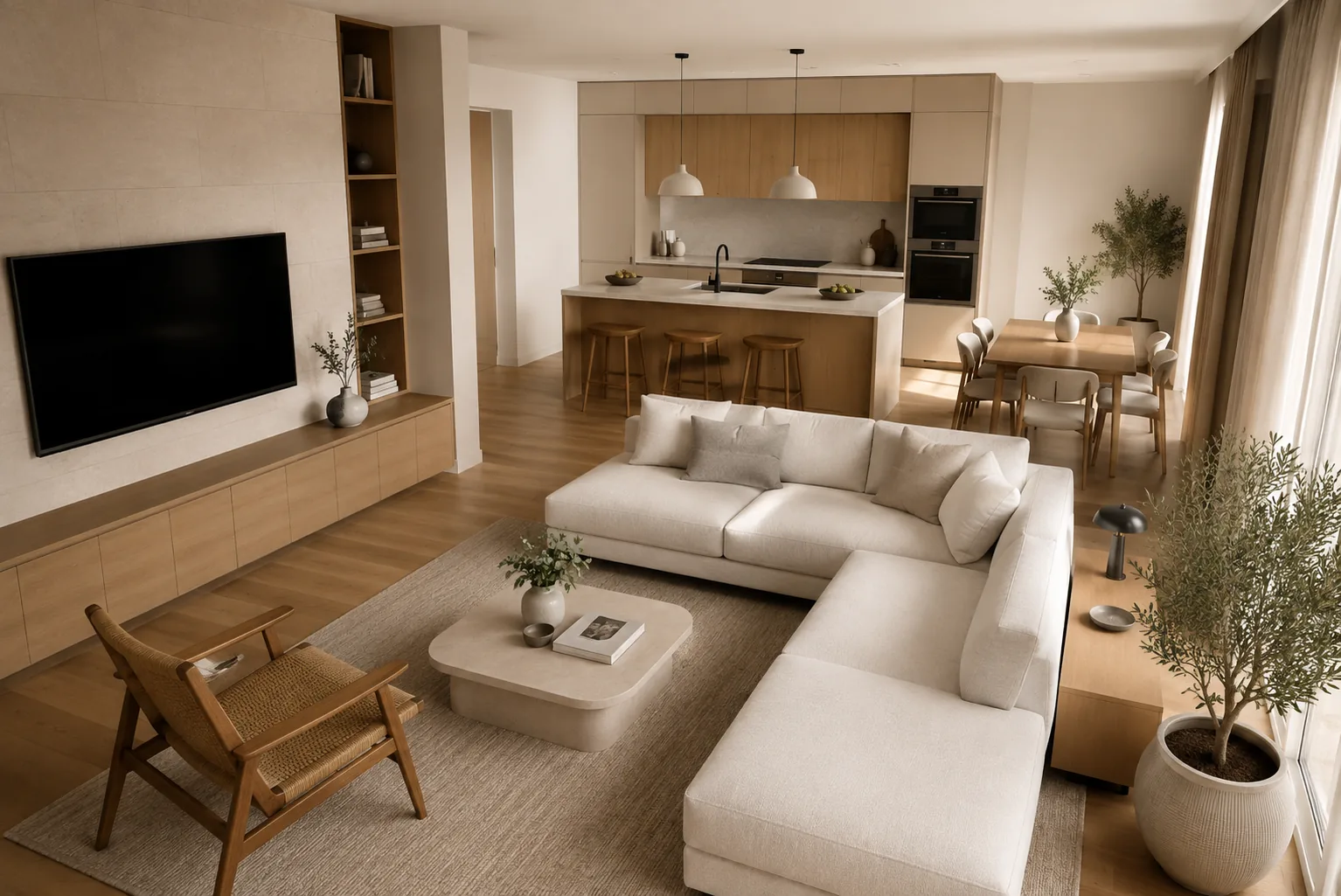 Sarı detaylarla zeminden tavana modern salon dekorasyonu